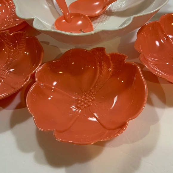 Vintage Salad Bowl set Fork Spoon Hibiscus Flower Hoffman Industries #35 - Picture 3 of 8